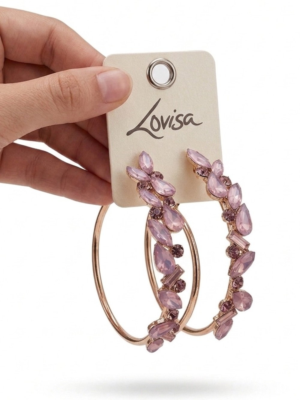 ⁠Lovisa NWT Rose Gold Pink Crystal Cluster Hoop Earrings Statement Costume